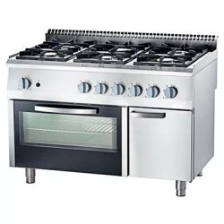 Ipari 6 égős gáztűzhely statikus sütővel PB gázos, 36,5kW+5 kW STALGAST