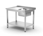  Egy mosogatós rozsdamentes asztal, polccal – Kitchen Line – 1000x700x(H)850mm - HENDI 812945