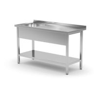   Egy mosogatós rozsdamentes asztal polccal – Kitchen Line – 1000x700x(H)850mm - HENDI 812938