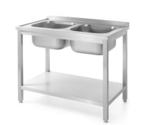   Dupla mosogatós rozsdamentes asztal polccal – Kitchen Line – 1000x600x(H)850mm - HENDI 811887