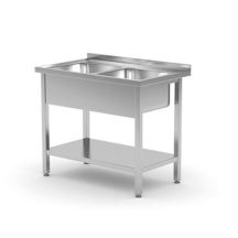   Rozsdamentes dupla mosogatós asztal Mélység 700 mm – Kitchen Line – 1000x700x(H)850mm - HENDI 812969