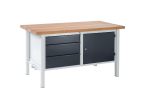   Munkapad zártszelvényes kivitelben szélesség 1500 mm, 3 fiók: 1 x 125 / 2 x 175 mm, 1 db 475 mm-es ajtó