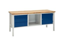 Munkapad zártszelvényes kivitelben szélesség 2000 mm, 3 fiók: 1 x 125 / 2 x 175 mm, 1 db 475 mm-es ajtó Munkapad zártszelvényes kivitelben szélesség 2000 mm, 3 fiók: 1 x 125 / 2 x 175 mm, 1 db 475 mm-es ajtó