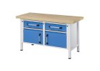   Munkapad zártszelvényes kivitelben – eurokraft pro szélesség 1500 mm, 2 fiók, 2 ajtó, világoskék