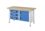   Munkapad zártszelvényes kivitelben – eurokraft pro szélesség 1500 mm, 3 fiók, 1 ajtó