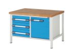   Munkapad zártszelvényes kivitelben – eurokraft pro 3 db 180 mm magas fiók, 1 db 540 mm magas ajtó