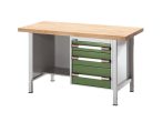   Állítható magasságú munkapad, zártszelvényes kivitel – eurokraft pro 3 fiók, 1 rakodópolc