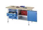   Munkapad zártszelvényes kivitelben – eurokraft pro szélesség 1500 mm, 4 fiók, 1 ajtó, világoskék