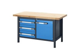 Állítható magasságú munkapad, zártszelvényes kivitel – eurokraft pro 3 fiók, 1 szárnyas ajtó Állítható magasságú munkapad, zártszelvényes kivitel – eurokraft pro 3 fiók, 1 szárnyas ajtó