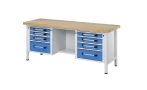   Munkapad zártszelvényes kivitelben – eurokraft pro szélessége 2000 mm, 8 fiók