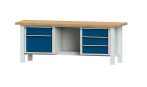   Nagy teherbírású munkapad – ANKE 2250 mm széles lap, 4 fiókkal és 1 szárnyasajtóval